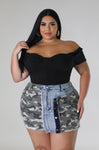 Camo Denim Skirt Plus