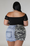 Camo Denim Skirt Plus