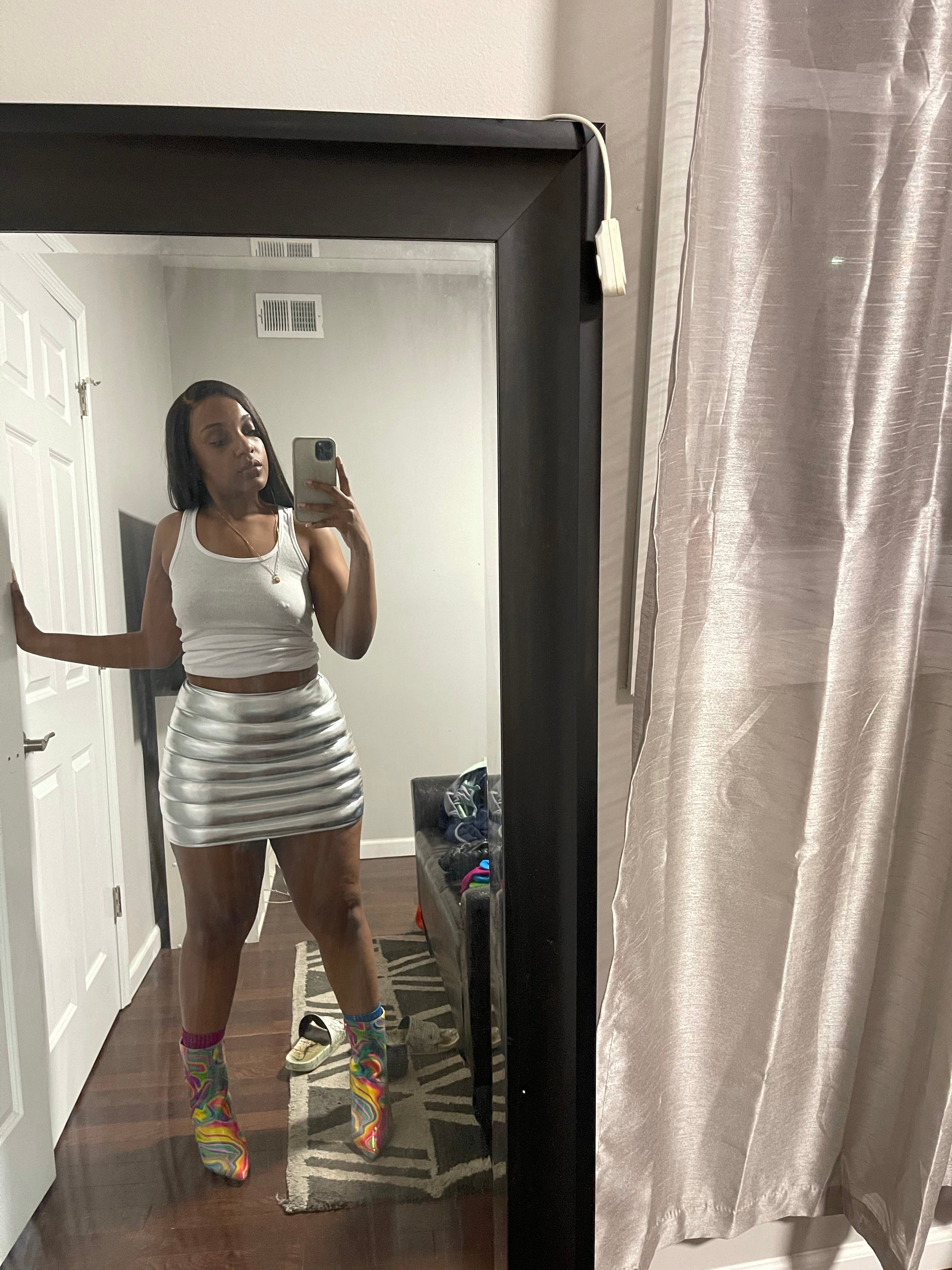 Silver Bubble Mini Skirt